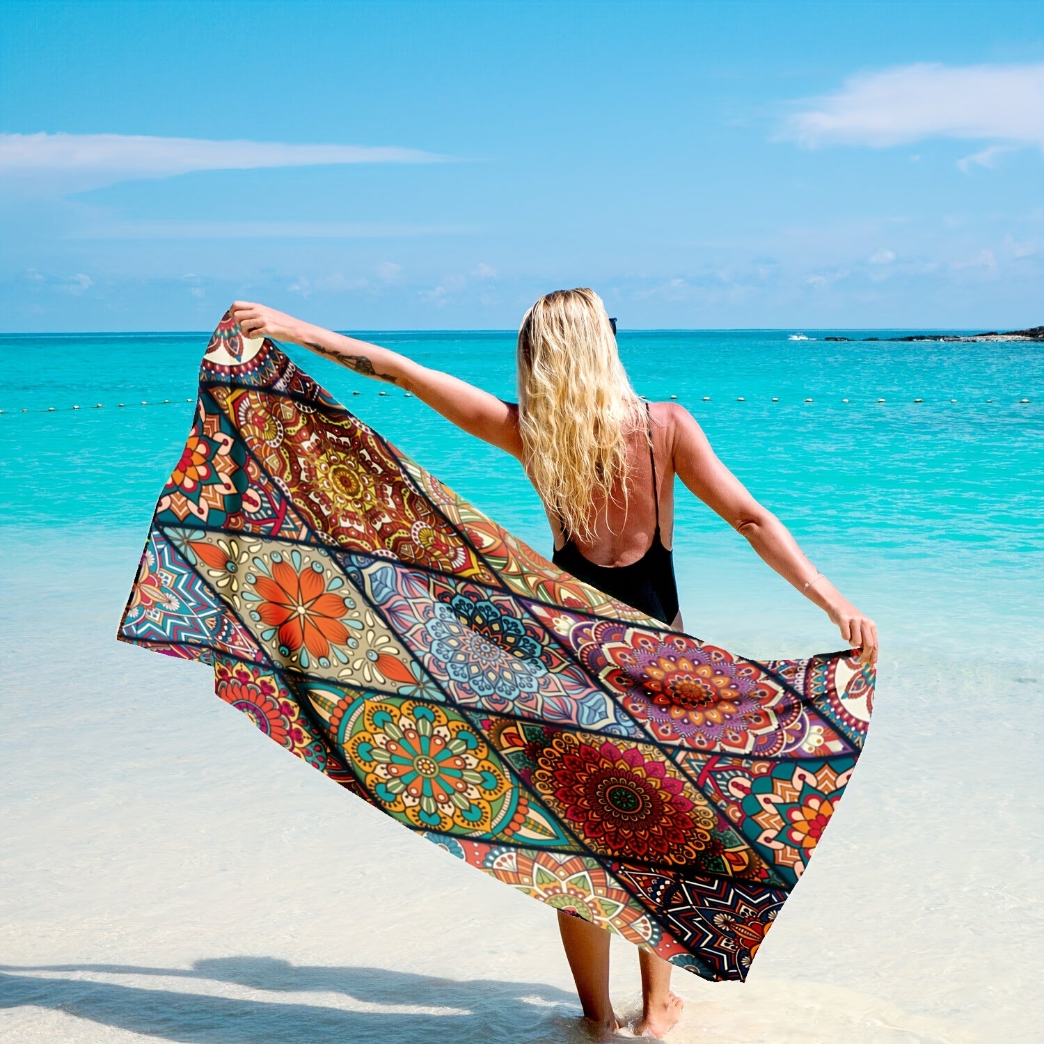 Vintage Flower Print Boho Scarf Block Shawl Large Sunscreen Wraps