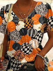 Halloween Blouse Women's Plus Allover Pumpkin Print Batwing Sleeve