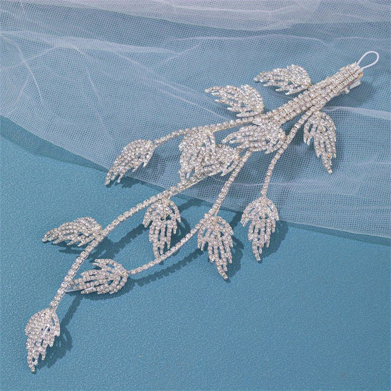 Green Rhinestone Crystal Leaf Hair Clip for Girls