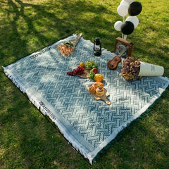 Retro Style Picnic Mat w/ Tassels, Foldable & Portable Lawn Mat