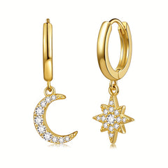 Star & Moon Drop Earrings, Golden Jewelry