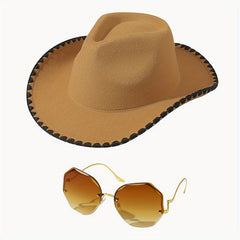 Y2K Cowboy Sunglasses Set with Jazz Fedora Cap & Cowgirl Felt Hat