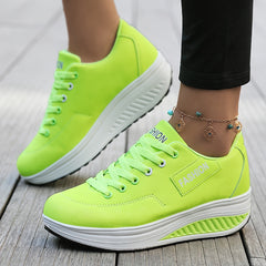 Women's Letter Patched Low Lace Up Wedge Sneakers