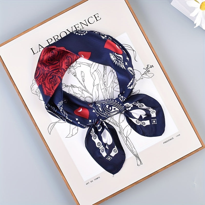 Rose Paisley Print Silk Scarf Neckerchief Hair Accessory