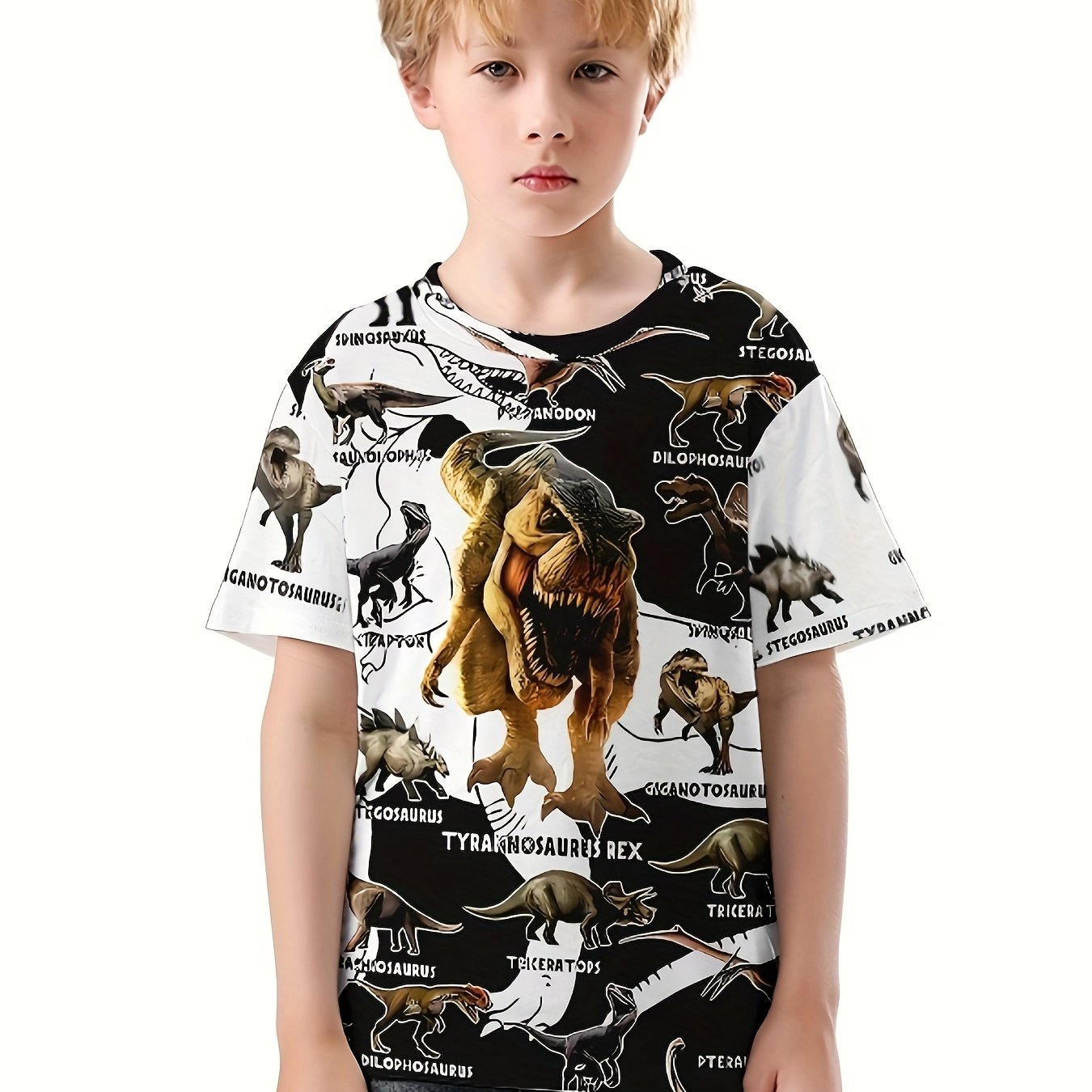 Dinosaur 3D Print Tee Tops Boys Round Neck Short Sleeve T shirt