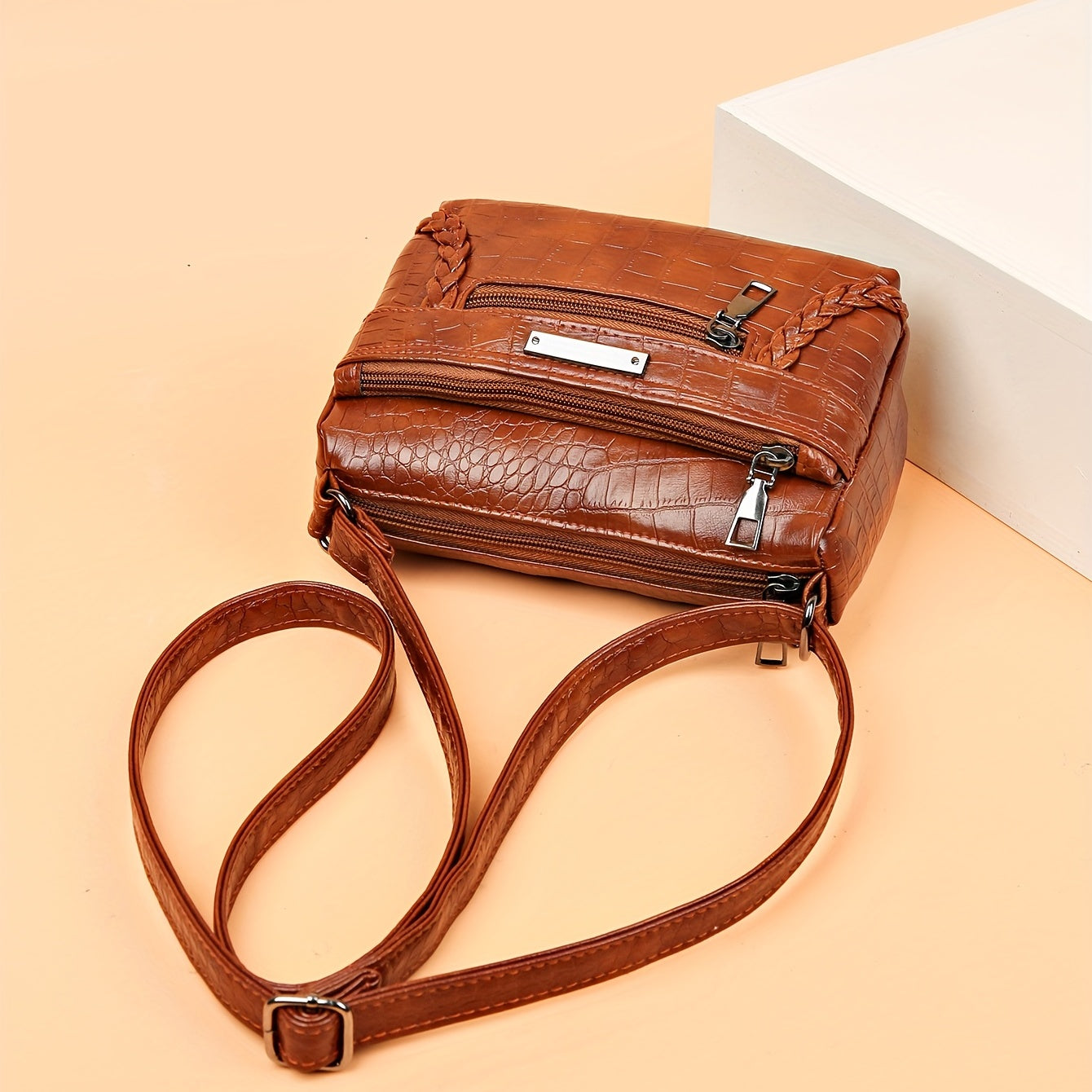 Vintage Croc Embossed Shoulder Bag for Women