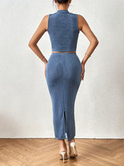 Slim Crop Tank Top & High Waist Skirt Set Women's Clothing