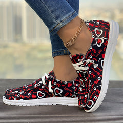 Women's Outdoor Skate Shoes Letters and Hearts Style Flat Lace-up Loafers
