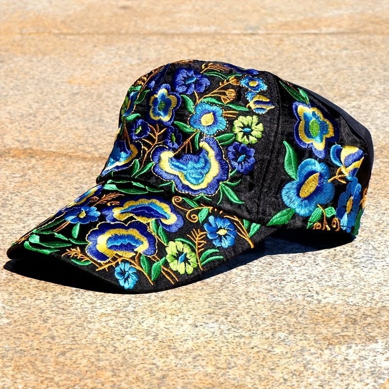 Rose Embroidery Backless Baseball Cap Boho Ponytail Sun Hat