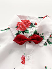 Boys Flower Cotton Shirt Tops Short Sleeves Button Down Casual