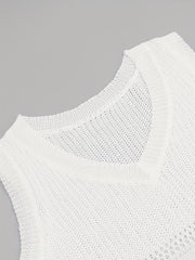 Hollow Knit Cami Top Solid V Neck Sleeveless Summer Women's Clothing