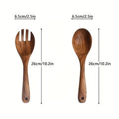 2PCS Wooden Salad Servers Wooden Spoon Fork Kitchen Utensils Sets