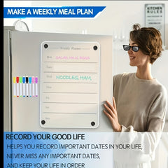 Weekly Meal Planner Magnetic Acrylic Board for Fridge - Includes 8 Colors