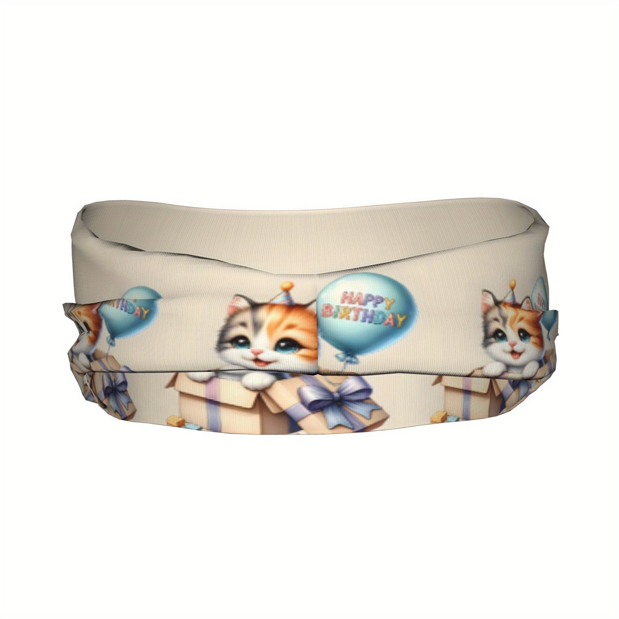 Birthday Cat Headband Sweat Wicking Stretchy Breathable Polyester Unisex