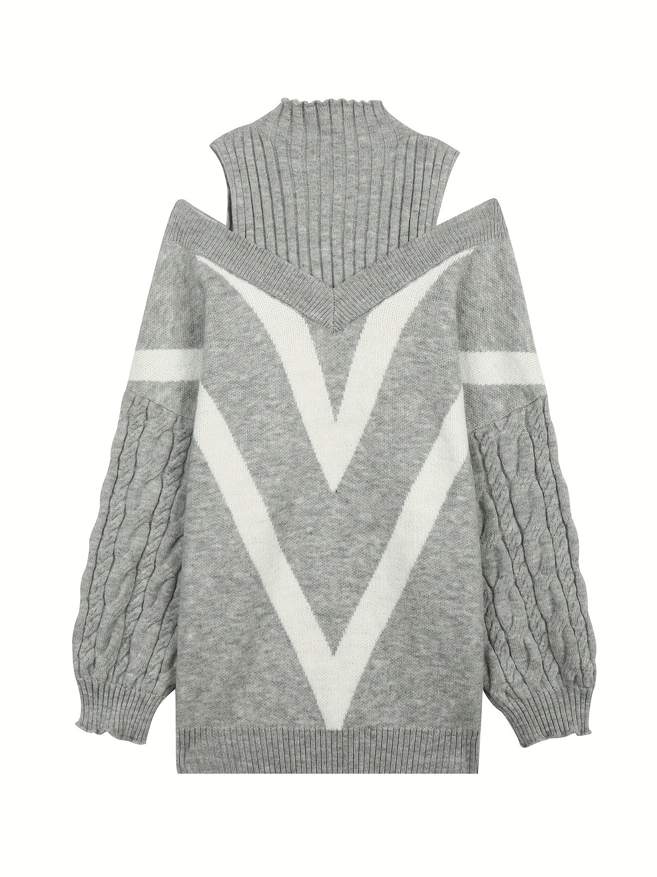 Women's Stripe Print High Neck Sweater