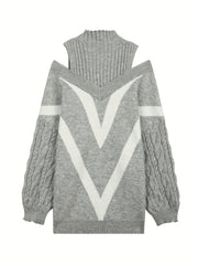 Women's Stripe Print High Neck Sweater