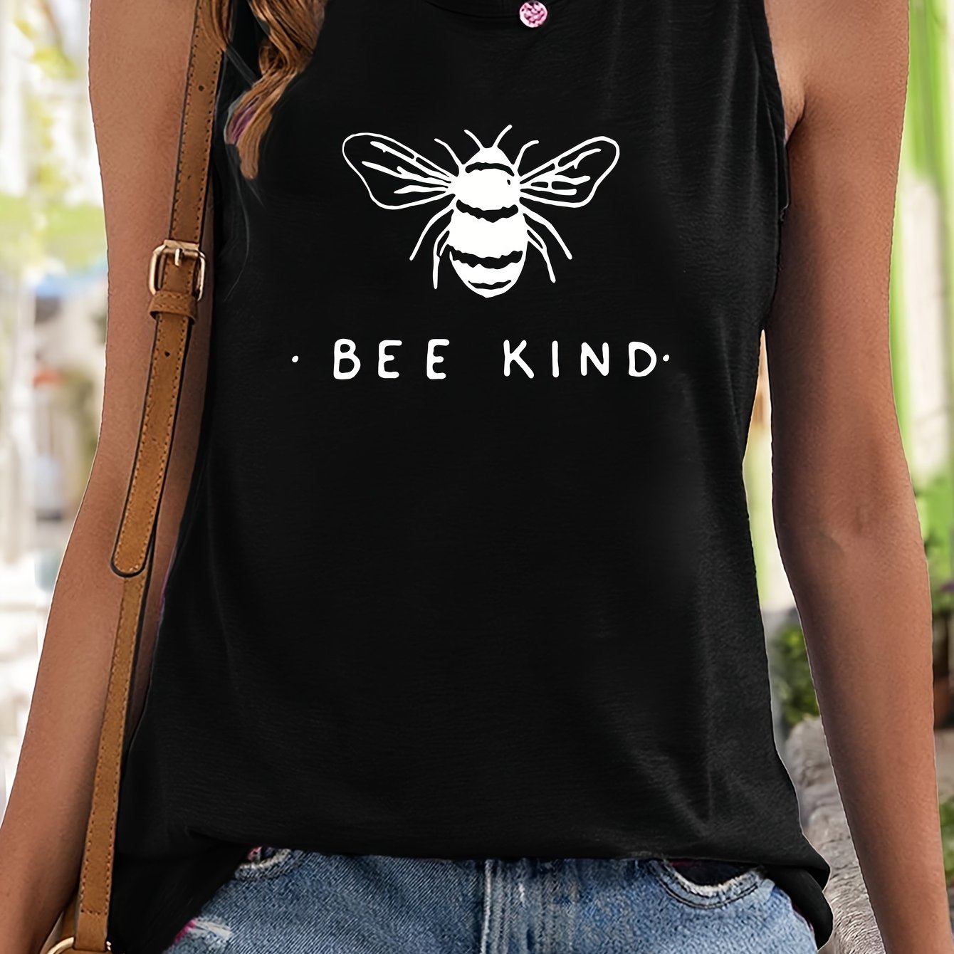 Bee & Letter Print Sleeveless Sports Vest Women's Activewear