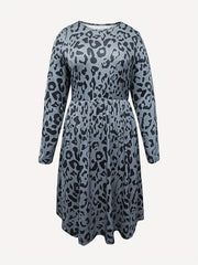 Leopard Print Long Sleeve Round Neck Stretch Dress