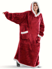 Women's Plus Size Long Fleece Hoodie Robe with Pockets
