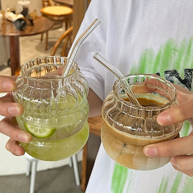 Unique Glass Water Cup Vertical Stripe Fruit Tea Cup for Outdoor Camping