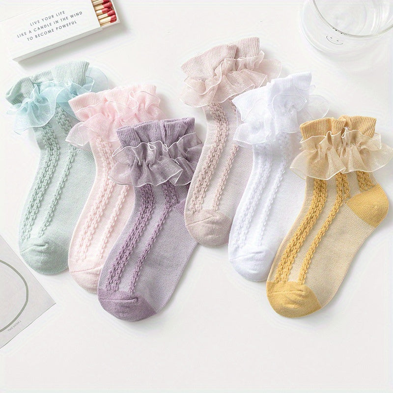 6 Pairs Girls Lace Ruffle Crew Socks for Kids