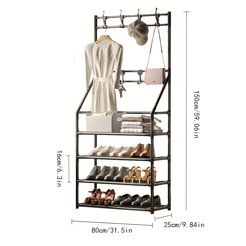 Coat Rack with Shoe Storage Bench and 8 Hooks