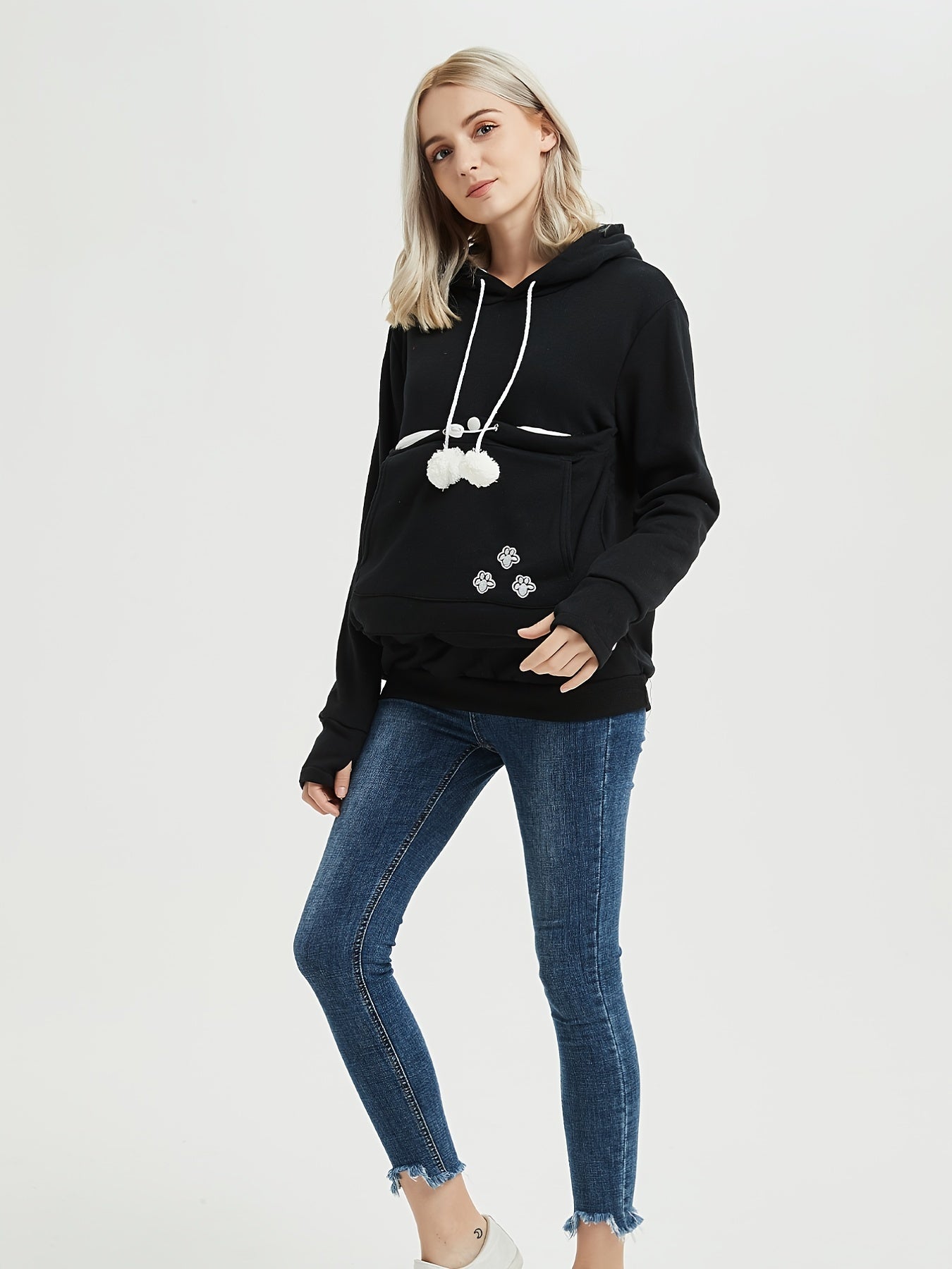 Cat Paw Pattern Pocket Hoodie Long Sleeve Hoodies