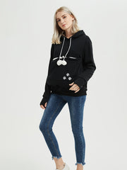Cat Paw Pattern Pocket Hoodie Long Sleeve Hoodies