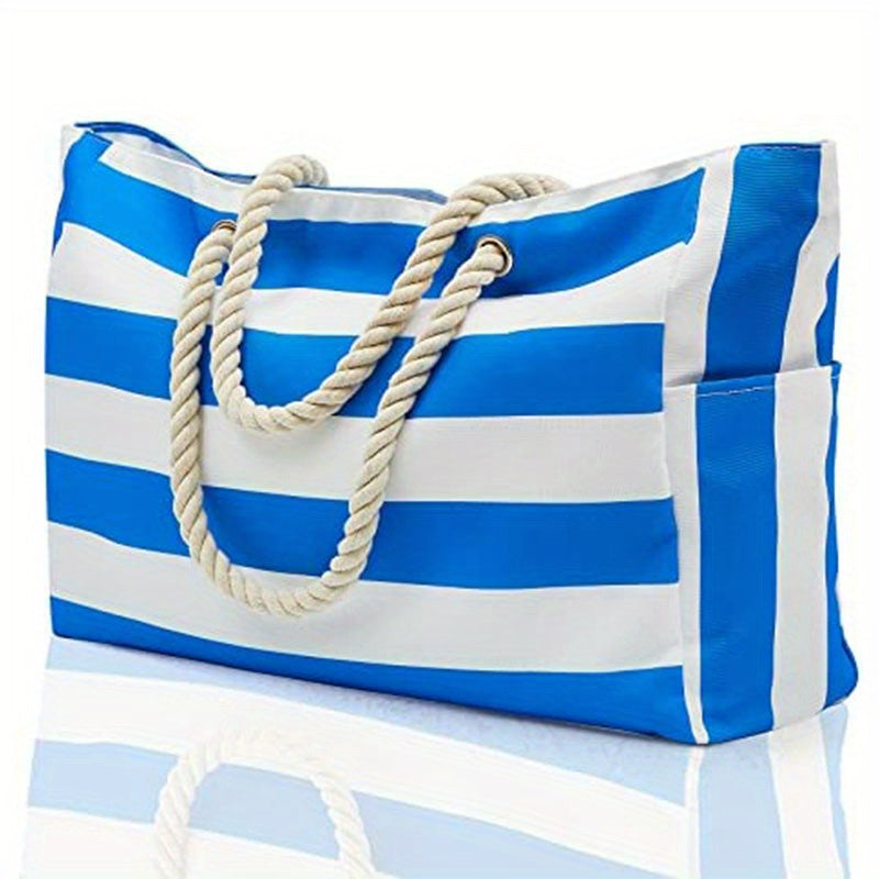 Striped Canvas Beach Bag Large Capacity Travel Tote