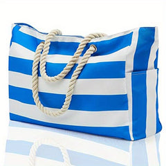 Striped Canvas Beach Bag Large Capacity Travel Tote