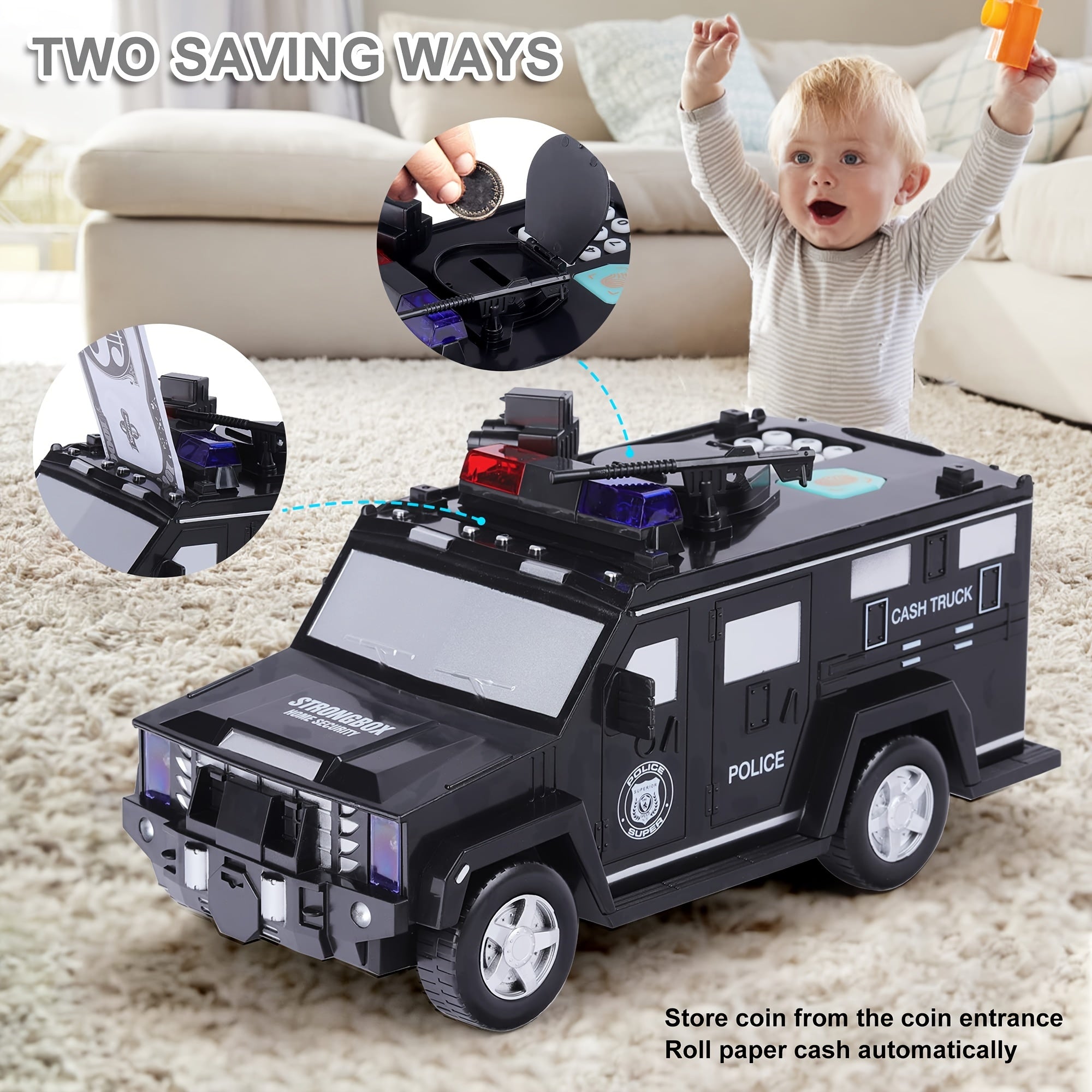 Kids Electronic Piggy Bank Armored Car with Light Password ATM Bank
