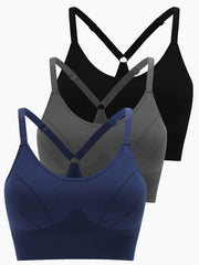 3-Pack Plus Size Sports Bra Set Women's Plus Solid Breathable Round Neck Bra