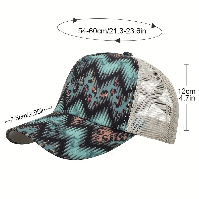 Cartoon Print Baseball Cap Ponytail Mesh Trucker Hats Lightweight Sun Shade