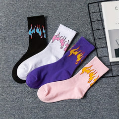 Flame Print Socks Breathable Street Mid Tube Socks Women's Stockings