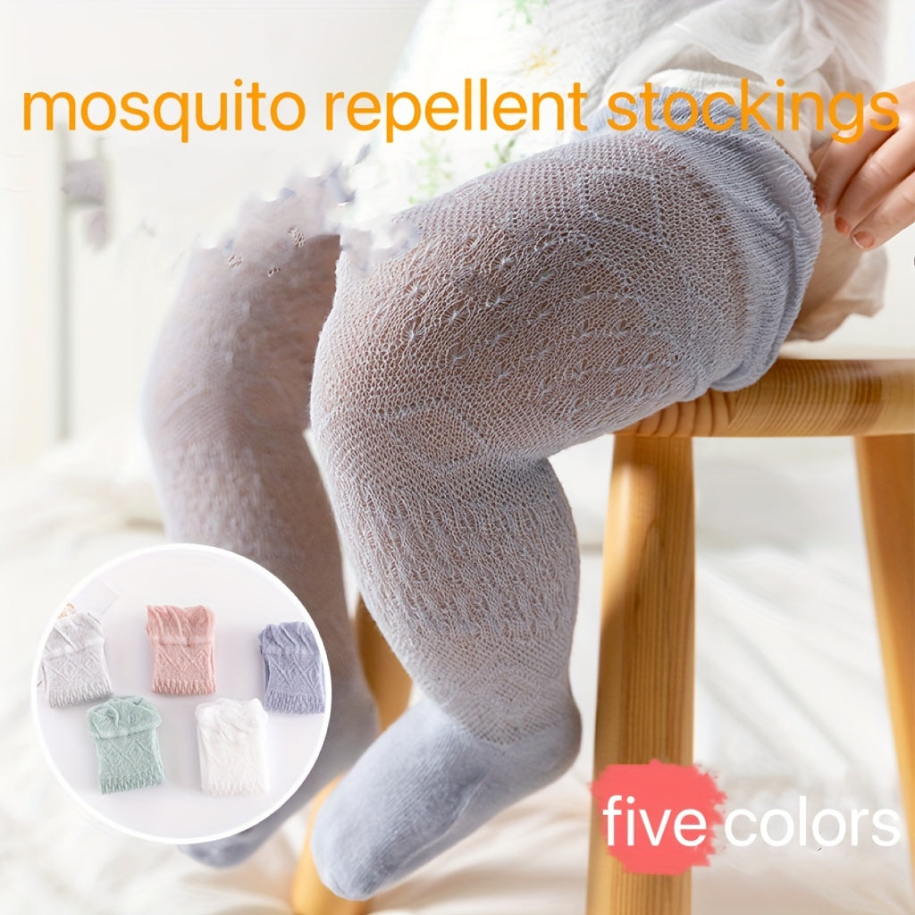 5 Pairs Baby Mesh Over The Knee Stockings Anti Mosquito Ruffled Hollow Out Socks