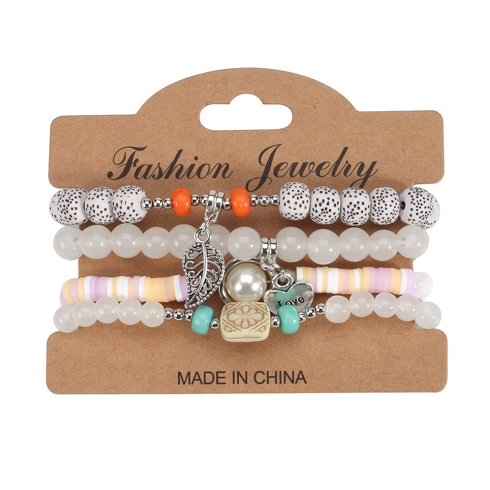 Colorful Beaded Bracelet Set Boho Style Hand Jewelry for Women