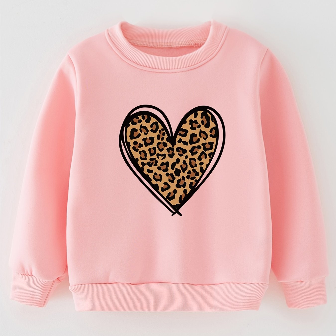 Girls Leopard Heart Print Pullover Sweatshirt Kids Clothes