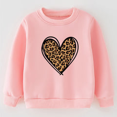Girls Leopard Heart Print Pullover Sweatshirt Kids Clothes
