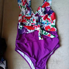 Floral Surplice Ruffle One Piece Swimsuit