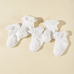 5 Pairs Baby Girls Lace Ruffled Socks Anti-Skid Floor Socks