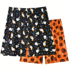 2 Pack Plus Size Halloween Pajamas Women's Plus Ghost & Pumpkin Print