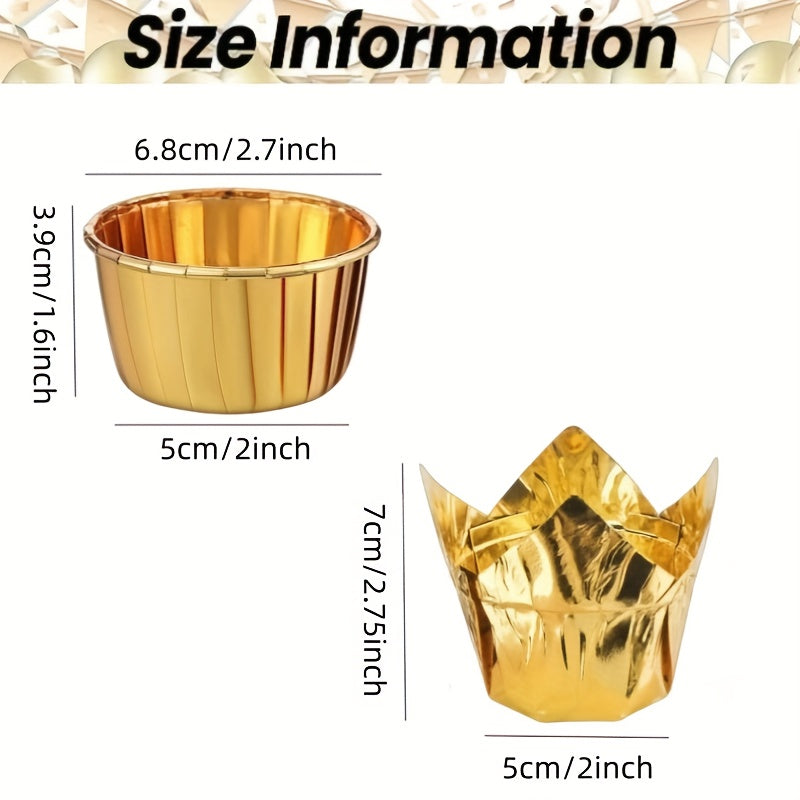 50pcs Aluminum Foil Tulip Muffin Cups Cupcake Liners Waterproof Laminating Paper