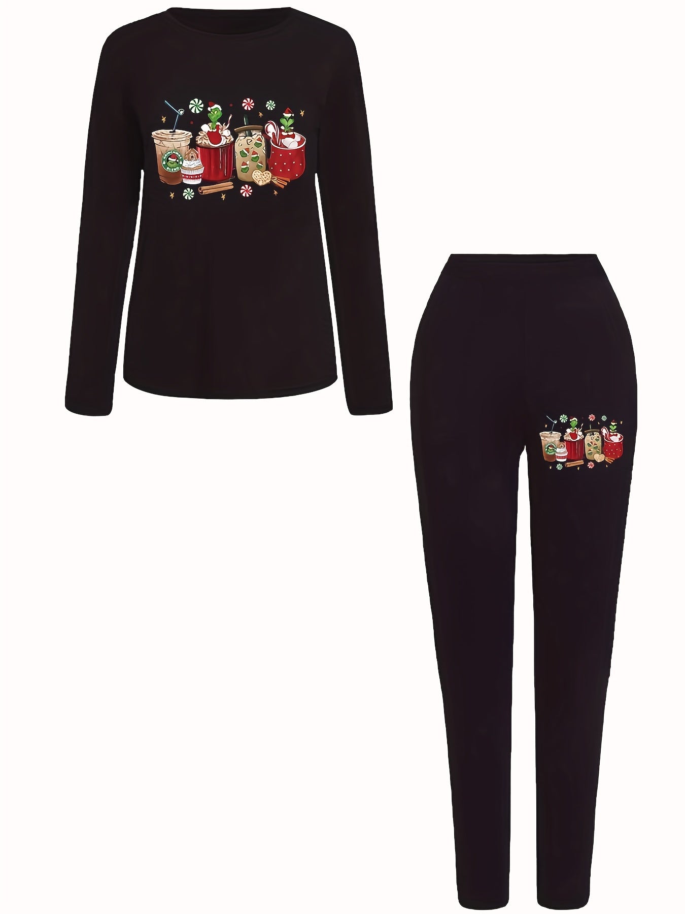 Christmas Matching 2pc Set Long Sleeve T-shirt & Leggings Women's Clothing
