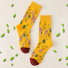 Colorblock Giraffe & Leaf Print Socks for Women