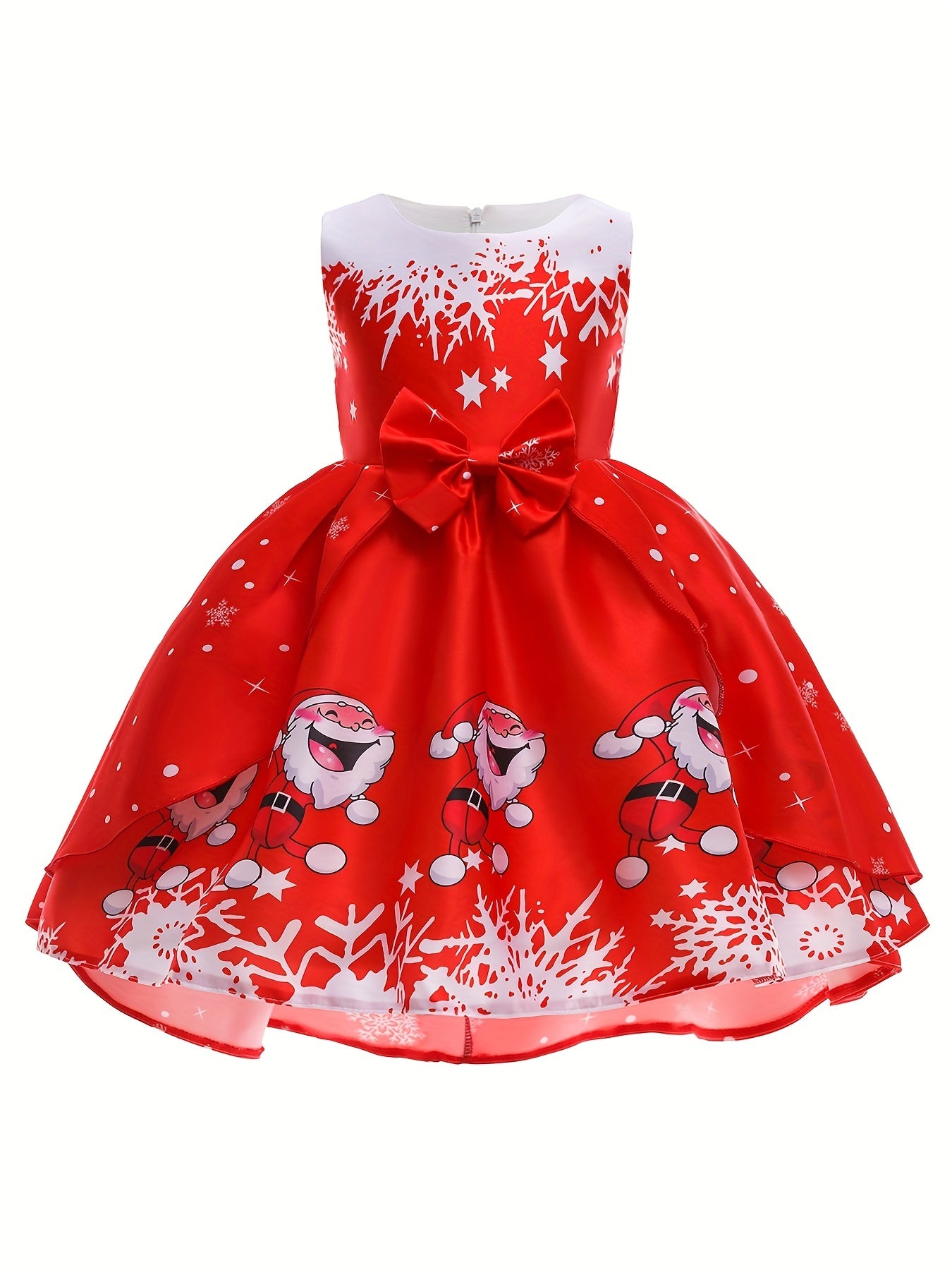 Girl's Christmas Princess Dress with Santa Print - Holiday Party Dress