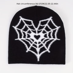 Heart Spider Web Jacquard Beanie Hip Hop Candy Skull Cap
