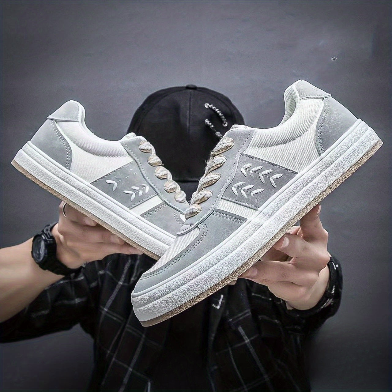 Men's Ear Of Wheat Print Lace Up Sneakers - Outdoor Walking Shoes