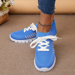 Women's Hollow Out Stripe Mesh Sneakers Soft Sole Lace-up Running Shoes