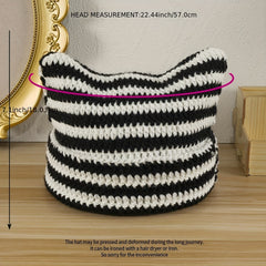 Striped Cat Ears Y2K Beanie Double Knitted Monster Warm Skull Cap