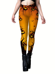 Halloween Print Skinny Leggings Elastic Waist Women's Clothing